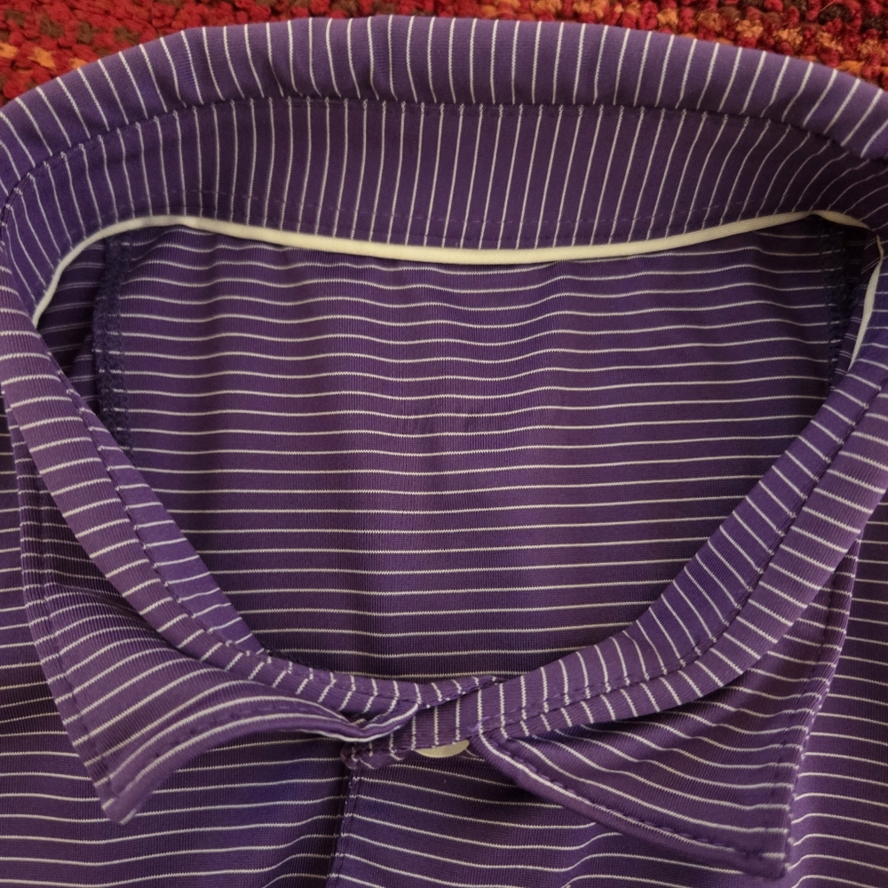Johnnie-O Gonzaga Polo Large Purple Stripe Golf Stretch Athletic - Picture 4 of 8